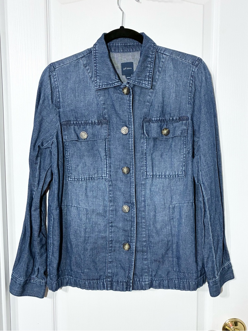 J.Jill Denim LINEN Cotton Lightweight Utility Shirt Jacket Blue Small